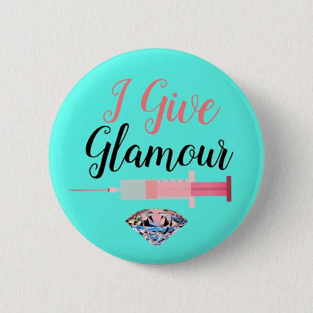 Glamorous nurse shot cute medical teal pink 6 cm round badge (Front)