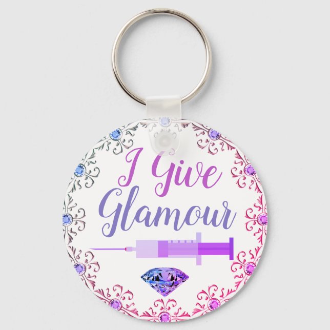 Glamorous nurse shot purple pink cute key ring (Front)