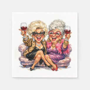 Glamorous Old Ladies With Red Wine Napkin
