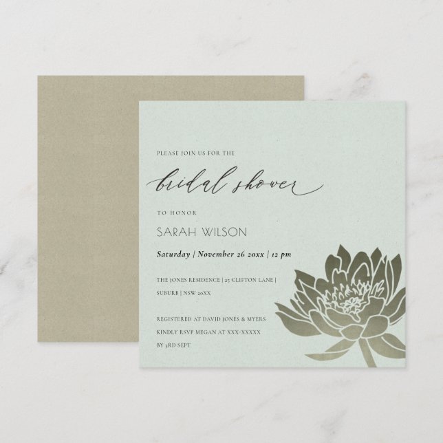 GLAMOROUS PALE BLUE SILVER LOTUS BRIDAL SHOWER INVITATION (Front/Back)