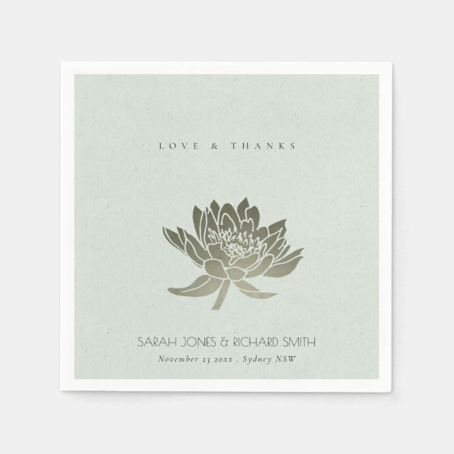 GLAMOROUS PALE BLUE SILVER LOTUS FLORAL  MONOGRAM NAPKIN (Front)