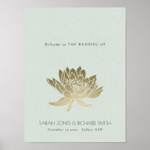 GLAMOROUS PALE BLUE SILVER LOTUS FLORAL WEDDING POSTER