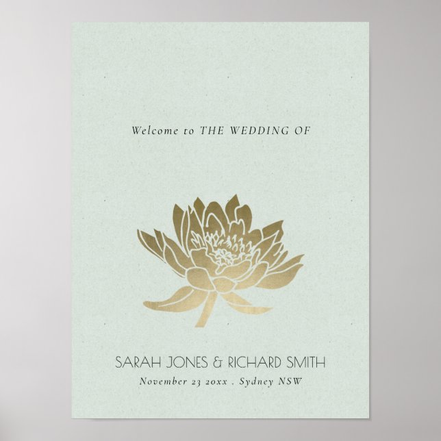 GLAMOROUS PALE BLUE SILVER LOTUS FLORAL  WEDDING POSTER (Front)