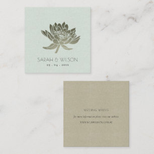 GLAMOROUS PALE BLUE SILVER LOTUS FLORAL WEDDING SQUARE BUSINESS CARD