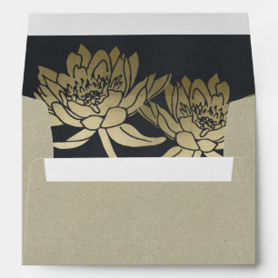 GLAMOROUS PALE GOLD BLACK LOTUS FLORAL  MONOGRAM ENVELOPES