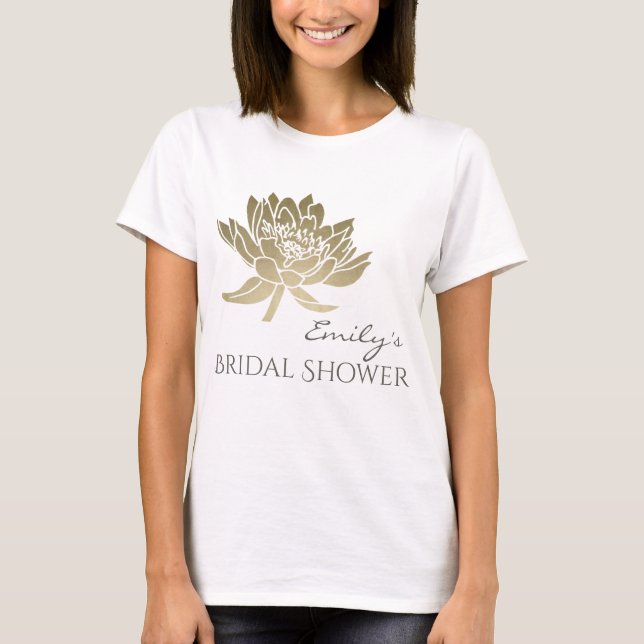 GLAMOROUS PALE GOLD LOTUS BRIDAL SHOWER MONOGRAM T-Shirt (Front)