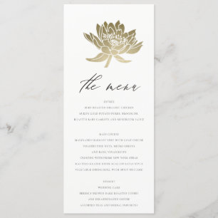 GLAMOROUS PALE GOLD WHITE KRAFT LOTUS FLORAL MENU