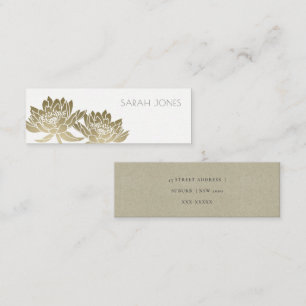 GLAMOROUS PALE GOLD WHITE LOTUS FLORAL  ADDRESS MINI BUSINESS CARD
