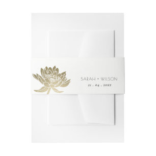 GLAMOROUS PALE GOLD WHITE LOTUS FLORAL MONOGRAM INVITATION BELLY BAND