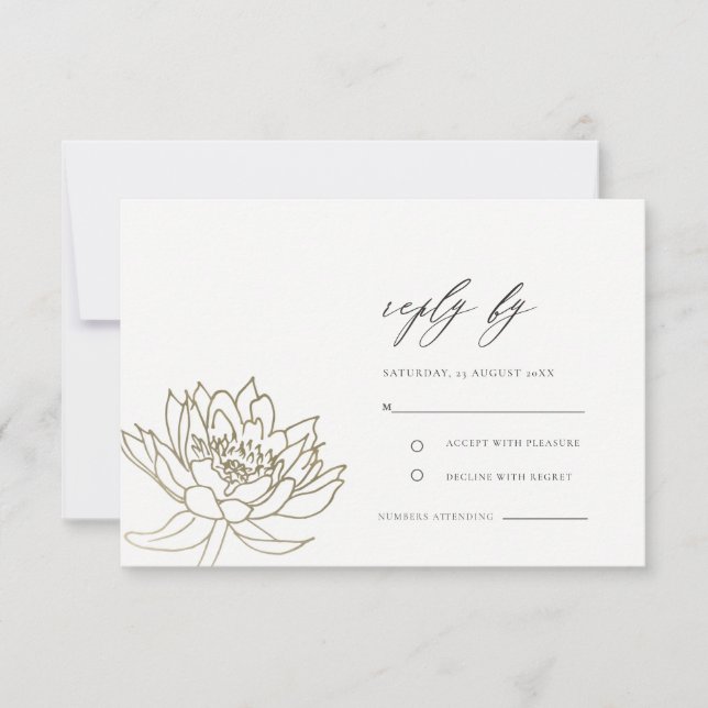 GLAMOROUS PALE GOLD WHITE LOTUS FLORAL RSVP (Front)