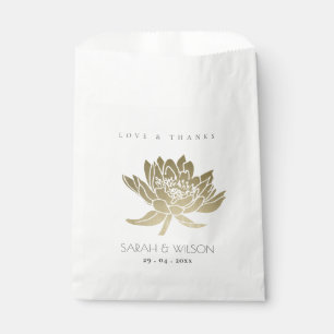 GLAMOROUS PALE GOLD WHITE LOTUS FLORAL WEDDING FAVOUR BAGS
