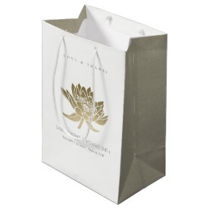 GLAMOROUS PALE GOLD WHITE LOTUS FLORAL WEDDING MEDIUM GIFT BAG