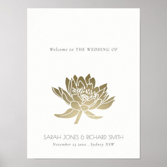 GLAMOROUS PALE GOLD WHITE LOTUS FLORAL  WEDDING POSTER (Front)