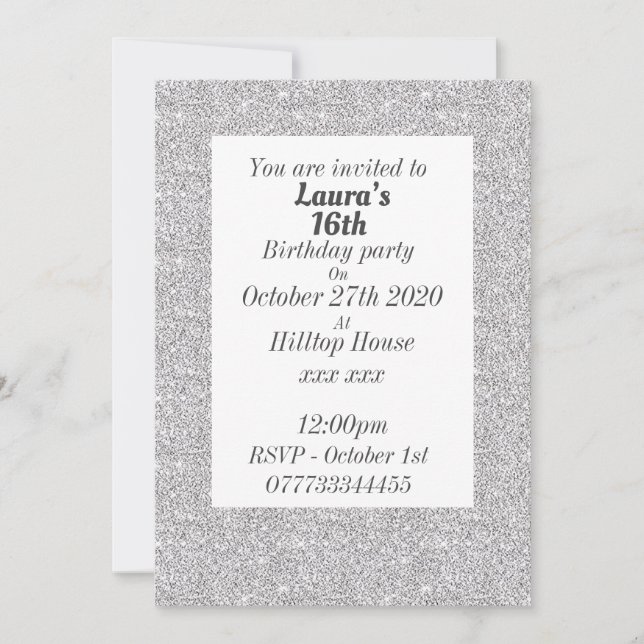 Glamorous personalised birthday party invitations (Front)