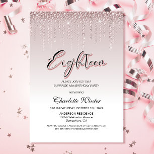 Glamorous Pink Diamonds Surprise 18th Birthday Invitation