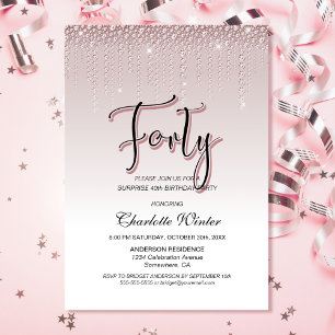 Glamorous Pink Diamonds Surprise 40th Birthday Invitation