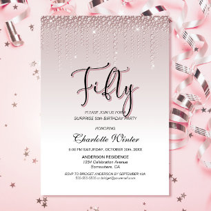 Glamorous Pink Diamonds Surprise 50th Birthday Invitation