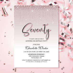 Glamorous Pink Diamonds Surprise 70th Birthday Invitation
