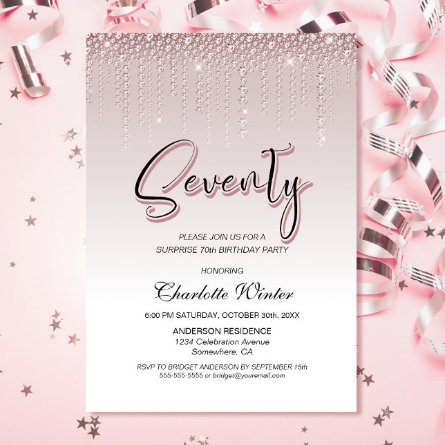 Glamorous Pink Diamonds Surprise 70th Birthday Invitation (Creator Uploaded)