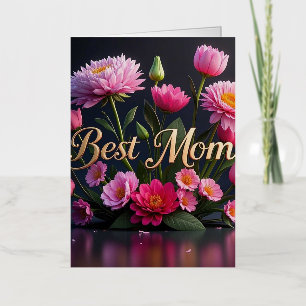 Glamorous Pink Flowers For Mom Foil Greeting Card