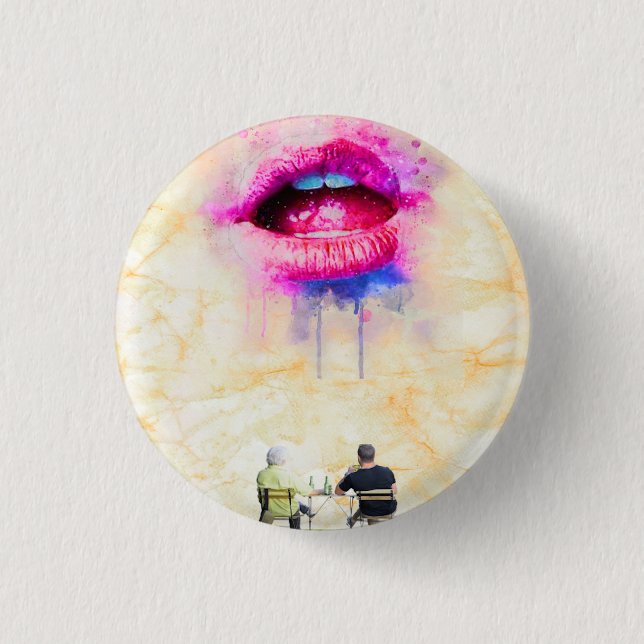  Glamorous Pink Lip Illustration 3 Cm Round Badge (Front)