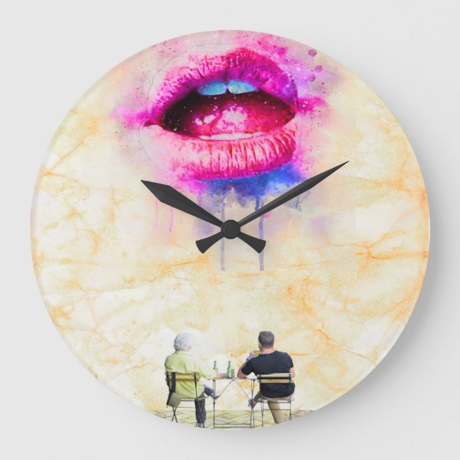  Glamorous Pink Lip Illustration Large Clock (Front)