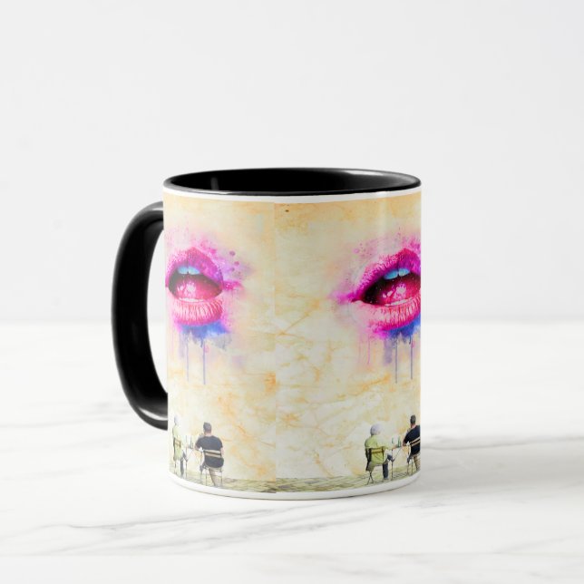  Glamorous Pink Lip Illustration Mug (Front Left)