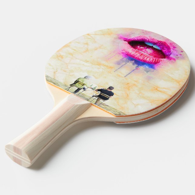  Glamorous Pink Lip Illustration Ping Pong Paddle (Back Angle)