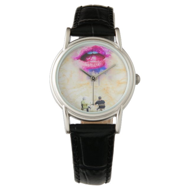  Glamorous Pink Lip Illustration Watch (Front)