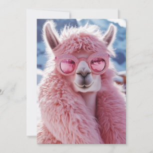 Glamorous Pink Llama - Winter Fashion Icon Invitation