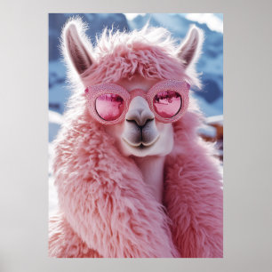Glamorous Pink Llama - Winter Fashion Icon Poster