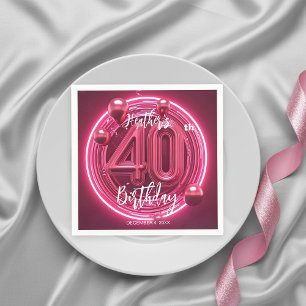 Glamorous Pink Magenta Neon Glow 40th Birthday Napkin