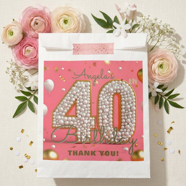 Glamorous Pink Pearl Gold 40th Birthday Thank You Favour Bags (Creator Uploaded)