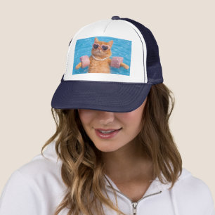 Glamorous Poolside Cat Floating In Style           Trucker Hat