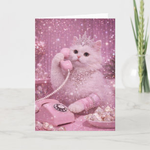 Glamorous Princess Cat Using Telephone             Card
