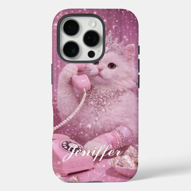 Glamorous Princess Cat Using Telephone             Case-Mate iPhone Case (Back)