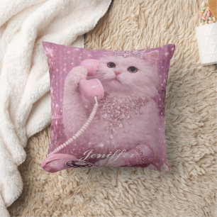 Glamorous Princess Cat Using Telephone Cushion