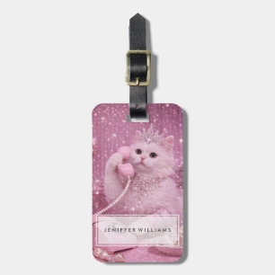 Glamorous Princess Cat Using Telephone Luggage Tag