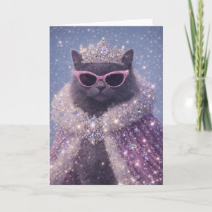 Glamorous Queen Cat Sparkling Fantasy Portrait     Card