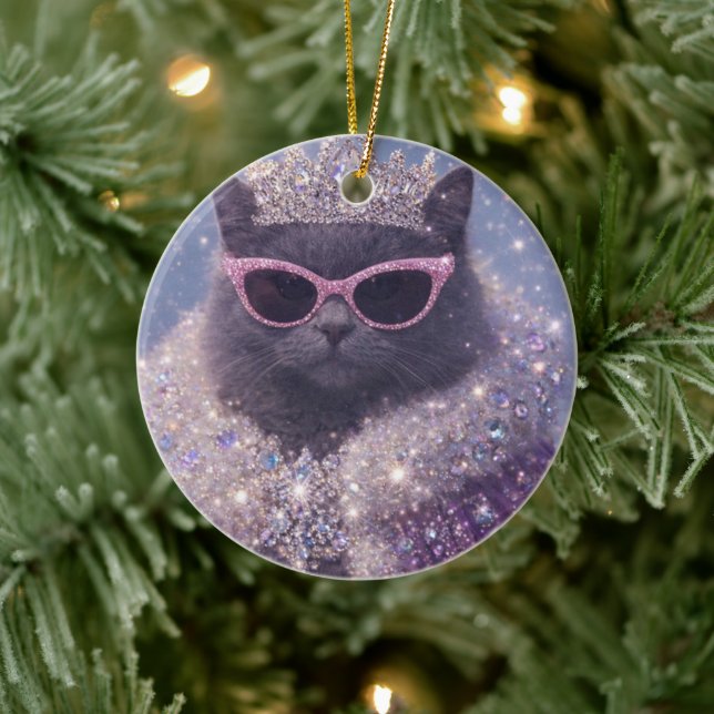 Glamorous Queen Cat Sparkling Fantasy Portrait     Ceramic Tree Decoration (Tree)