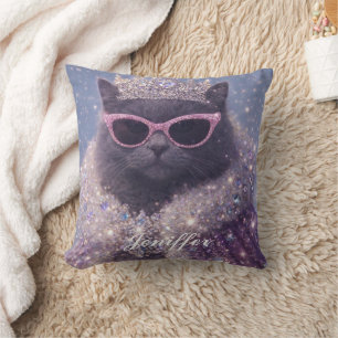 Glamorous Queen Cat Sparkling Fantasy Portrait Cushion