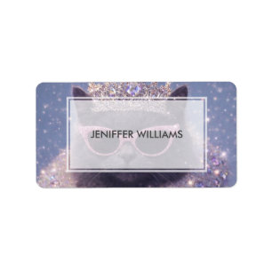 Glamorous Queen Cat Sparkling Fantasy Portrait Label