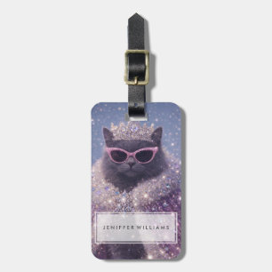 Glamorous Queen Cat Sparkling Fantasy Portrait Luggage Tag