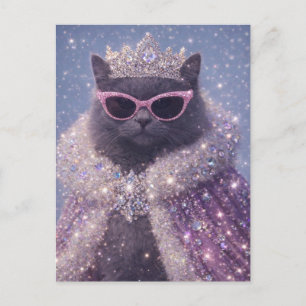 Glamorous Queen Cat Sparkling Fantasy Portrait     Postcard