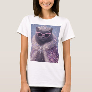 Glamorous Queen Cat Sparkling Fantasy Portrait     T-Shirt