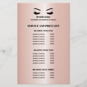 Glamorous rose Gold EYELASH SALON SERVICE LIST Flyer