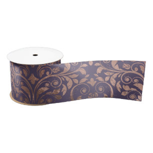 Glamorous Rose Gold Foil and Lavender Damask Satin Ribbon