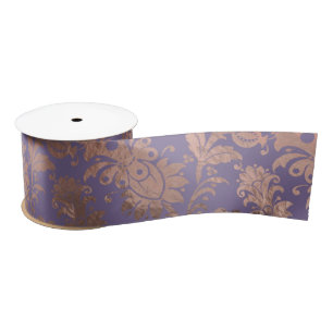 Glamorous Rose Gold Foil and Lavender Floral Satin Ribbon