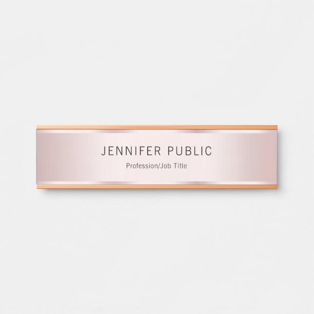 Glamorous Rose Gold Modern Elegant Name Home Door Sign (Front)