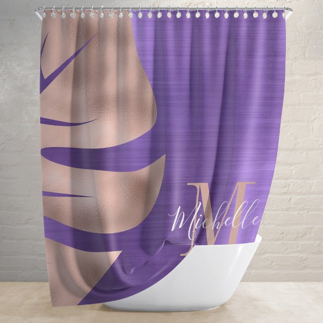 Glamorous Rose Gold Purple Monogram Shower Curtain (Creator Uploaded)